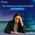 A stressed HR professional sits at a desk reviewing resumes with an "INCOMPLETE" reference form in the background and a "VERIFIED" digital checkmark on screen, symbolizing flawed reference checks.